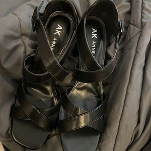 Anne Klein Black Strap Heel Adjustable Buckle Strap